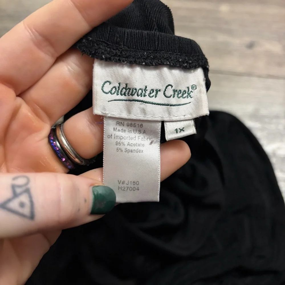 90s Vintage Coldwater Creek Acetate Drop Waist Ruffle Maxi Skirt (Black) Size 1X